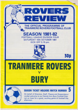 Tranmere Rovers v Bury Match Programme 1981-10-10